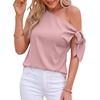 image:imageBTFBM 2026 Off The Shoulder Tops for Women Summer Shirts Short Sleeve Satin Blouses Silk Going Out Top Beach VacationPink
