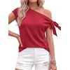 image:imageBTFBM 2026 Off The Shoulder Tops for Women Summer Shirts Short Sleeve Satin Blouses Silk Going Out Top Beach VacationRed