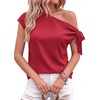 image:imageBTFBM 2026 Off The Shoulder Tops for Women Summer Shirts Short Sleeve Satin Blouses Silk Going Out Top Beach VacationRed
