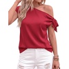 image:imageBTFBM 2026 Off The Shoulder Tops for Women Summer Shirts Short Sleeve Satin Blouses Silk Going Out Top Beach VacationRed