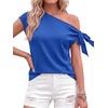 image:imageBTFBM 2026 Off The Shoulder Tops for Women Summer Shirts Short Sleeve Satin Blouses Silk Going Out Top Beach VacationRoyal Blue