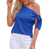 image:imageBTFBM 2026 Off The Shoulder Tops for Women Summer Shirts Short Sleeve Satin Blouses Silk Going Out Top Beach VacationRoyal Blue