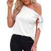 image:imageBTFBM 2026 Off The Shoulder Tops for Women Summer Shirts Short Sleeve Satin Blouses Silk Going Out Top Beach VacationWhite