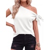 image:imageBTFBM 2026 Off The Shoulder Tops for Women Summer Shirts Short Sleeve Satin Blouses Silk Going Out Top Beach VacationWhite