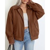 image:imageBTFBM Faux Suede Jacket Women Oversized Long Sleeve Bomber CoatsCoffee