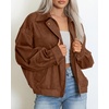 image:imageBTFBM Faux Suede Jacket Women Oversized Long Sleeve Bomber CoatsCoffee