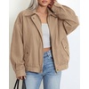 image:imageBTFBM Faux Suede Jacket Women Oversized Long Sleeve Bomber CoatsLight Khaki