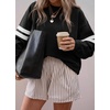 image:imageBTFBM Varsity Striped Sweatshirt Womens Long Sleeve TopsBlack
