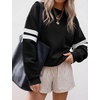 image:imageBTFBM Varsity Striped Sweatshirt Womens Long Sleeve TopsBlack