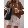 image:imageBTFBM Varsity Striped Sweatshirt Womens Long Sleeve TopsBrown