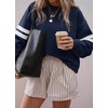 image:imageBTFBM Varsity Striped Sweatshirt Womens Long Sleeve TopsNavy Blue