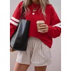 image:imageBTFBM Varsity Striped Sweatshirt Womens Long Sleeve TopsRed