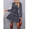 image:imageBTFBM Womens Dresses Fall Chiffon Floral V Neck Long Sleeve Mini DressBlack Blue Flower