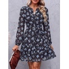image:imageBTFBM Womens Dresses Fall Chiffon Floral V Neck Long Sleeve Mini DressBlack Blue Flower