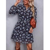 image:imageBTFBM Womens Dresses Fall Chiffon Floral V Neck Long Sleeve Mini DressBlack Blue Flower