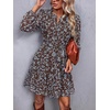 image:imageBTFBM Womens Dresses Fall Chiffon Floral V Neck Long Sleeve Mini DressBrown Blue Flower