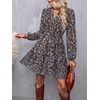 image:imageBTFBM Womens Dresses Fall Chiffon Floral V Neck Long Sleeve Mini DressBrown Blue Flower