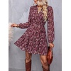 image:imageBTFBM Womens Dresses Fall Chiffon Floral V Neck Long Sleeve Mini DressBurgundy Flower