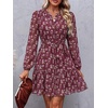 image:imageBTFBM Womens Dresses Fall Chiffon Floral V Neck Long Sleeve Mini DressBurgundy Flower