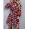 image:imageBTFBM Womens Dresses Fall Chiffon Floral V Neck Long Sleeve Mini DressBurgundy Flower