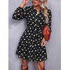 image:imageBTFBM Womens Dresses Fall Chiffon Floral V Neck Long Sleeve Mini DressDot Black White