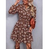 image:imageBTFBM Womens Dresses Fall Chiffon Floral V Neck Long Sleeve Mini DressLight Brown Flower