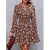 image:imageBTFBM Womens Dresses Fall Chiffon Floral V Neck Long Sleeve Mini DressLight Brown Flower