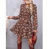 image:imageBTFBM Womens Dresses Fall Chiffon Floral V Neck Long Sleeve Mini DressLight Brown Flower