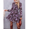 image:imageBTFBM Womens Dresses Fall Chiffon Floral V Neck Long Sleeve Mini DressPurple Flower