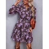 image:imageBTFBM Womens Dresses Fall Chiffon Floral V Neck Long Sleeve Mini DressPurple Flower
