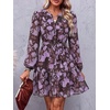 image:imageBTFBM Womens Dresses Fall Chiffon Floral V Neck Long Sleeve Mini DressPurple Flower