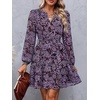 image:imageBTFBM Womens Dresses Fall Chiffon Floral V Neck Long Sleeve Mini DressPurple Rose