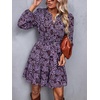 image:imageBTFBM Womens Dresses Fall Chiffon Floral V Neck Long Sleeve Mini DressPurple Rose