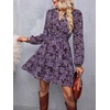 image:imageBTFBM Womens Dresses Fall Chiffon Floral V Neck Long Sleeve Mini DressPurple Rose
