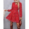 image:imageBTFBM Womens Dresses Fall Chiffon Floral V Neck Long Sleeve Mini DressRed Flower