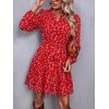 image:imageBTFBM Womens Dresses Fall Chiffon Floral V Neck Long Sleeve Mini DressRed Flower