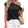 image:imageBTFBM 2026 Off The Shoulder Tops for Women Summer Shirts Short Sleeve Satin Blouses Silk Going Out Top Beach VacationBlack