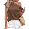 image:imageBTFBM 2026 Off The Shoulder Tops for Women Summer Shirts Short Sleeve Satin Blouses Silk Going Out Top Beach VacationBrown