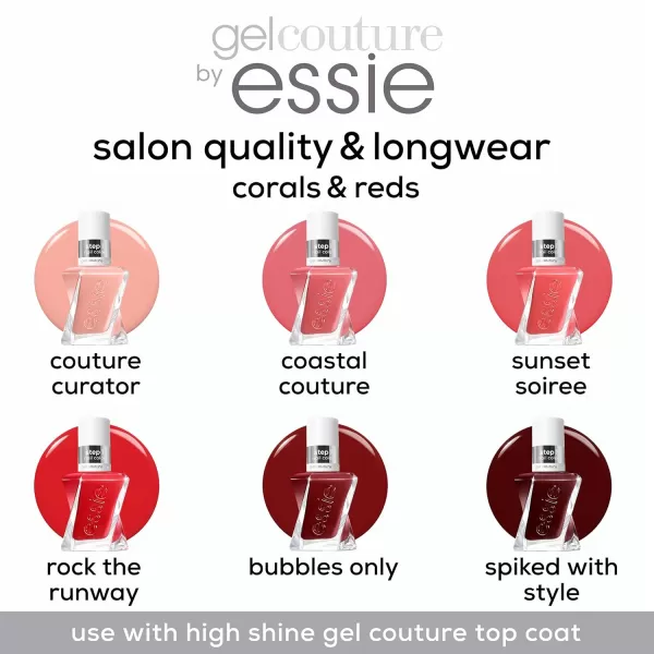Essie Gel Couture Longwear Nail Polish  Top Coat Kit Scarlet Red Nail Polish Rock The Runway  Top Coat Gifts For Women And Men 046Oz Each360 SPIKED WITH STYLE