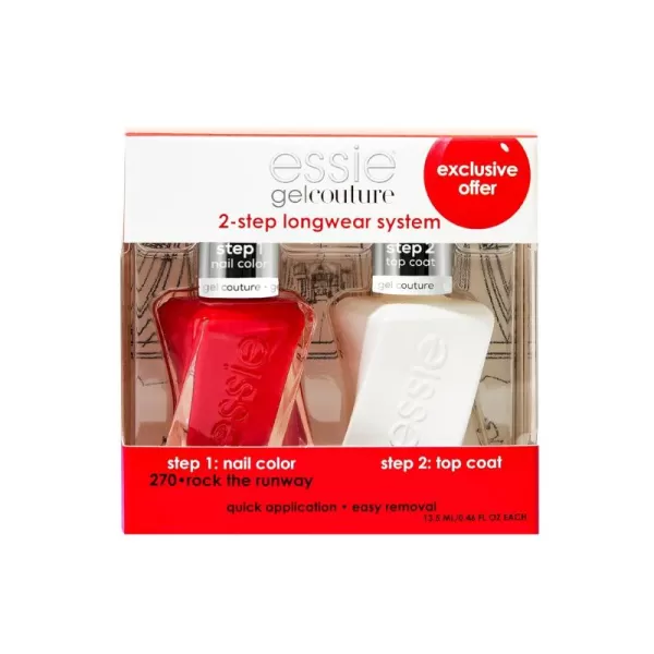 Essie Gel Couture Longwear Nail Polish  Top Coat Kit Scarlet Red Nail Polish Rock The Runway  Top Coat Gifts For Women And Men 046Oz Each09 ROCK THE RUNWAY KIT