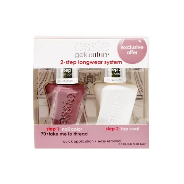 Essie Gel Couture Longwear Nail Polish  Top Coat Kit Scarlet Red Nail Polish Rock The Runway  Top Coat Gifts For Women And Men 046Oz Each10 TAKE ME TO THREAD KIT