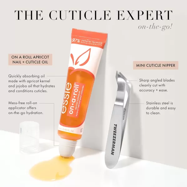 Tweezerman x Essie The OnTheGo Cuticle Expert Bundle  Essies On a Roll Apricot Cuticle Oil and Tweezermans Mini Cuticle Nipper