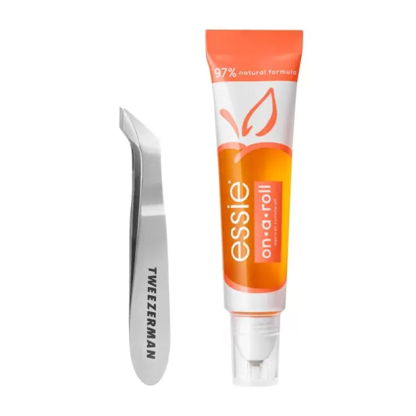 Tweezerman x Essie The OnTheGo Cuticle Expert Bundle  Essies On a Roll Apricot Cuticle Oil and Tweezermans Mini Cuticle Nipper