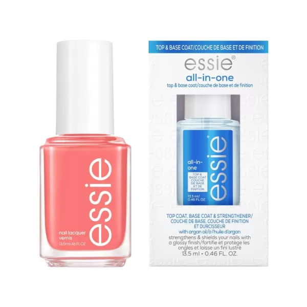 essie SalonQuality Nail Polish Bundle Vegan Peachy Coral Peach Side Babe  All In One Base Coat and Top Coat 046 fl oz each