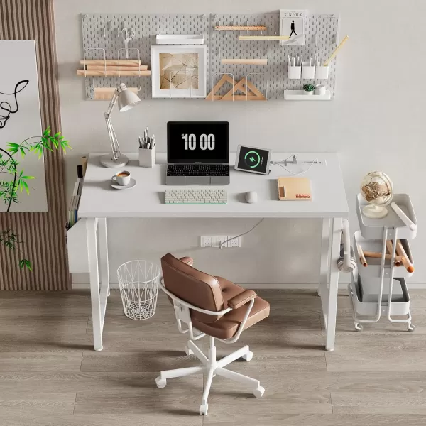 Lufeiya 39 inch White Computer Desk with Power Outlet 40 inch Teen Study Table Home Office Work Writing Desks with Charging Station Outlets Built in WhiteWhite