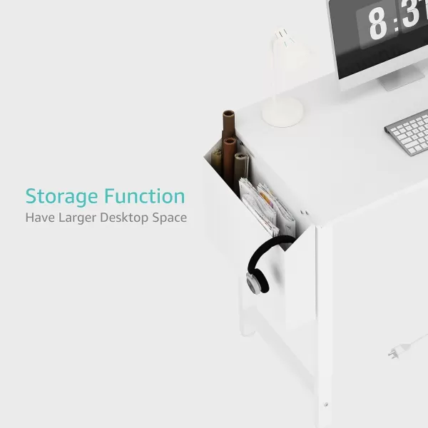 Lufeiya 39 inch White Computer Desk with Power Outlet 40 inch Teen Study Table Home Office Work Writing Desks with Charging Station Outlets Built in WhiteWhite