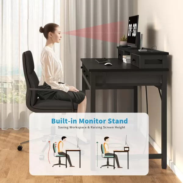 Lufeiya Computer Desk with Drawers for Home Office Bedroom 40 inch Black Writing Study Desks with Fabric Drawers Storage Gaming Desk Table with Power Outlet ampamp Monitor Stand BlackBlack