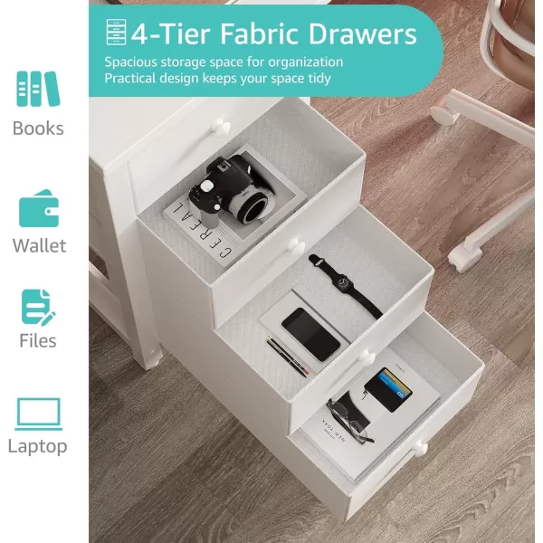 Lufeiya Computer Desk with Fabric Drawers  55 Inch Long Study Work Writing Desk for Home Office Bedroom Simple Modern Cute PC Desks with Drawer Rustic BrownWarm White