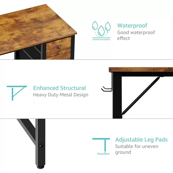 Lufeiya Computer Desk with Fabric Drawers  55 Inch Long Study Work Writing Desk for Home Office Bedroom Simple Modern Cute PC Desks with Drawer Rustic BrownRustic Brown