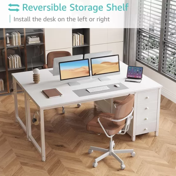 Lufeiya Computer Desk with Fabric Drawers  55 Inch Long Study Work Writing Desk for Home Office Bedroom Simple Modern Cute PC Desks with Drawer Rustic BrownWarm White